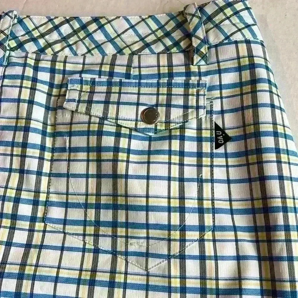 Nivo by Lanctot Golf Skirt with under shorts yellow and blue plaid size 10 skort